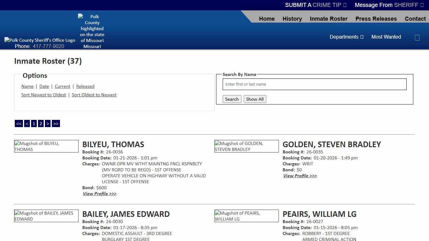 Inmate Roster - Current Inmates Booking Date Descending - Polk County Sheriff MO