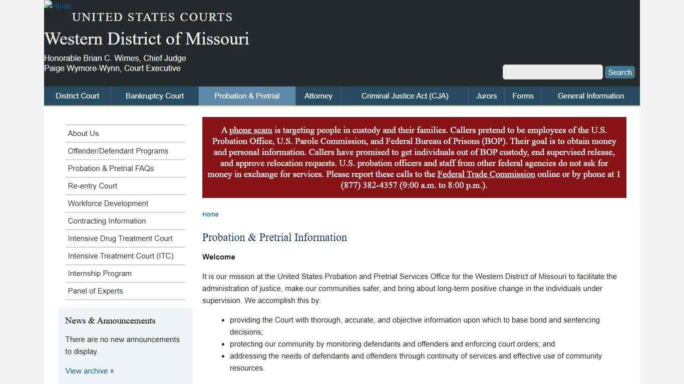 Probation & Pretrial Information | Western District of Missouri